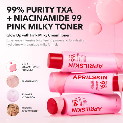TXA Niacinamide Pink Milky Toner 5.07oz, Brightening Cream Toner for Deep Hydration