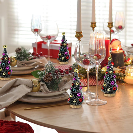 6 Pcs Mini Artificial Christmas Trees, Frosted Green Sisal Bottle Brush with Wooden Bases