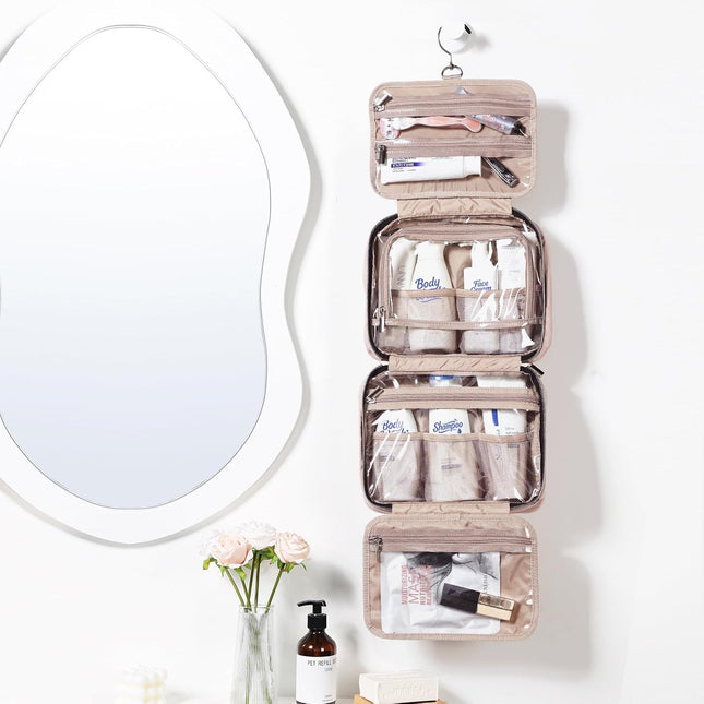Hanging Toiletry Bag for Travel – Pink, Medium, Makeup & Shampoo Holder