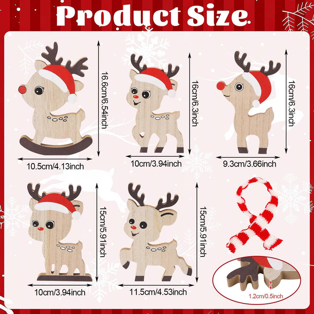 5PCS Cute Christmas Tiered Tray Decorations – Rustic Reindeer Centerpieces