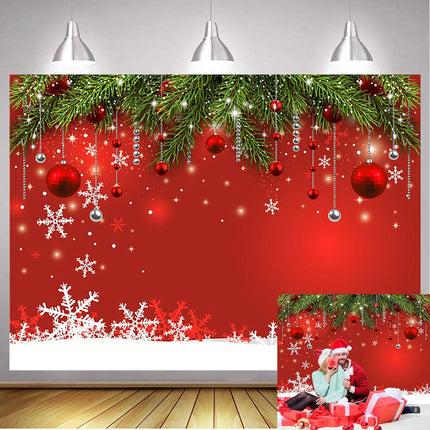Glitter Red Christmas Snowflake Backdrop 7x5ft – Xmas Party & Photo Decor