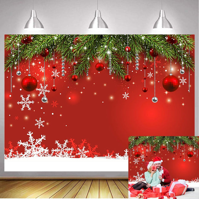 Glitter Red Christmas Snowflake Backdrop 7x5ft – Xmas Party & Photo Decor