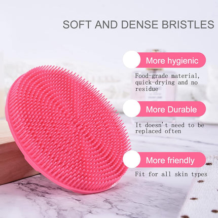 Silicone Body Scrubber – Handheld Shower Brush, Gentle Exfoliating, Pink