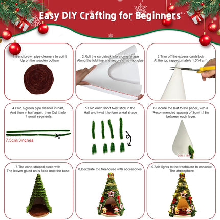 Christmas Pipe Cleaners Craft Kit – Red & Green DIY Tree Decorations with Lights