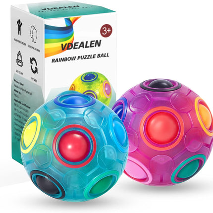 Magic Rainbow Puzzle Ball Fidget Brain Teaser Toy 2 Pack for Kids Adults