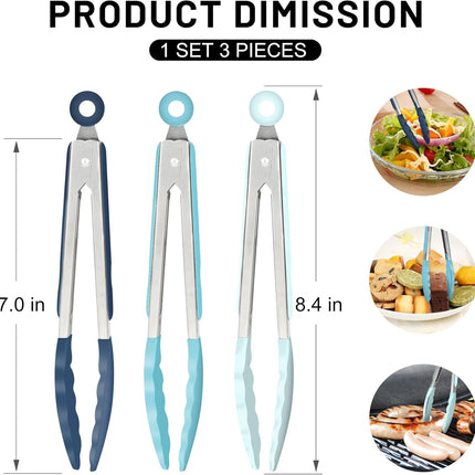 3-Pack 7" Mini Silicone Kitchen Tongs, Small Serving Tongs with Silicone Tips