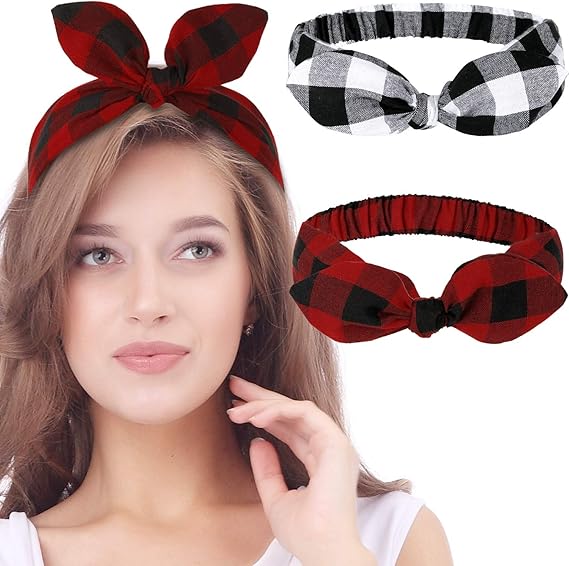 2PCS Christmas Plaid Headbands – Knotted Vintage Holiday Hair Accessories