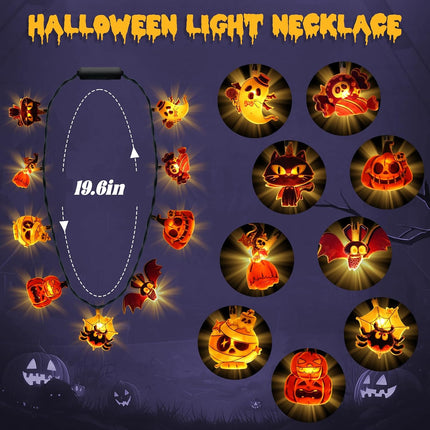 Halloween Light-Up Necklace with 9 LED Bulbs, 3 Flash Modes, Party Accessory