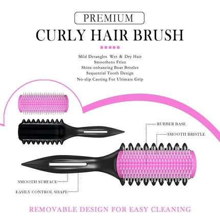 Curl Defining Brush Set – 3 Styling Tools for Men, Women & Kids, Pink