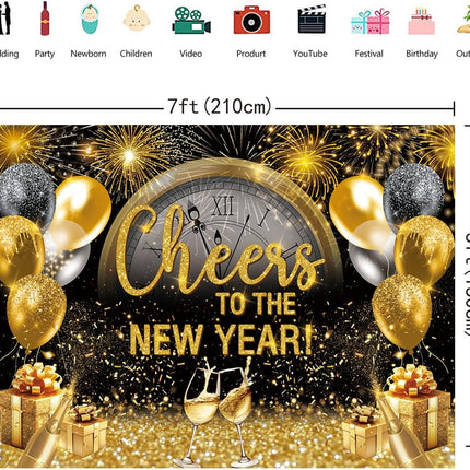 Cheers to the New Year 7x5FT Banner Photo Background NYE 2026 Party Supplies