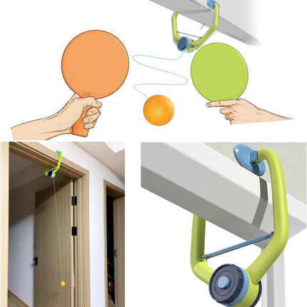 Hanging Table Tennis Trainer Set Door Clip 2 Paddles 6 Balls Indoor Practice