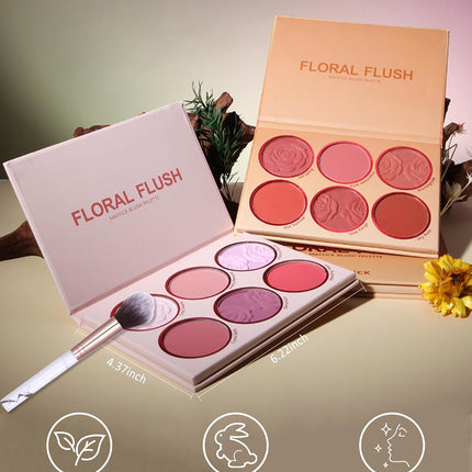 6-Color Blush Palette, High-Pigment Matte Powder Blush & Contour with Brush