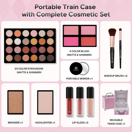 24 Color Makeup Kit with Cosmetic Case Eyeshadow Blush Bronzer Highlighter