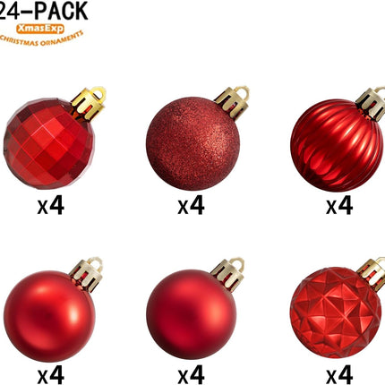 24PCS Red Christmas Balls – 1.57" Shatterproof Ornaments for Trees