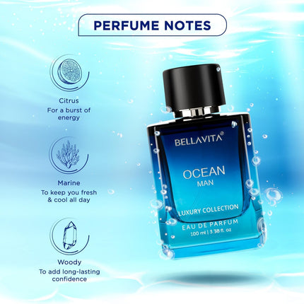 BellaVita Luxury Ocean Eau de Parfum for Men 100ml Fresh Aquatic Cologne