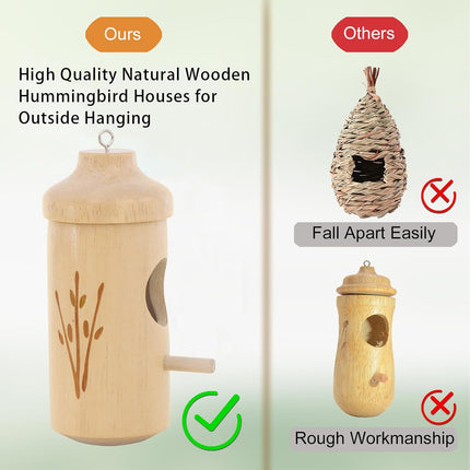 3 Pack Hummingbird Houses – Natural Wood Outdoor Hanging Bird Homes