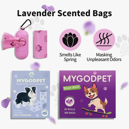 150 Biodegradable Dog Poop Bags with Dispenser – Lavender Scented, Leak-Proof (Purple)