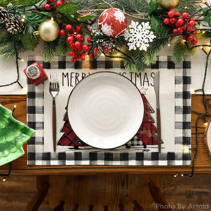 Buffalo Plaid Christmas Trees Placemats 12x18 – Set of 4 Winter Table Decor