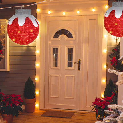 80 LED Pop-Up Christmas Ball Lighted Outdoor Ornament with 8 Modes, Red