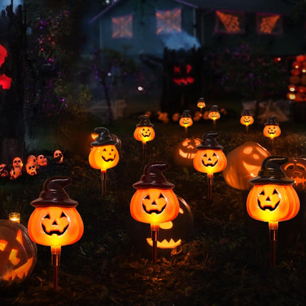 6-Pack Solar Jack-O-Lantern Stake Lights, Orange Halloween Pathway Yard Decor