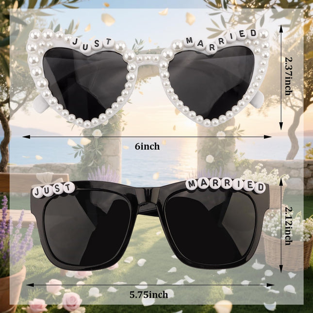 Just Married Bride and Groom Sunglasses, Black and White Wedding Photo Props