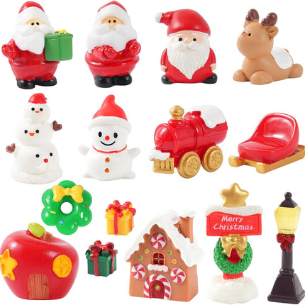 15pcs Mini Christmas Figurines – Resin Ornaments for DIY Crafts & Dollhouse Decor