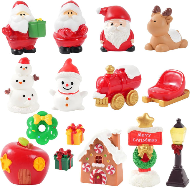 15pcs Mini Christmas Figurines – Resin Ornaments for DIY Crafts & Dollhouse Decor