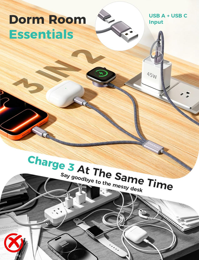 3 in 2 Apple Watch iPhone Charger Travel Charging Dock for Watch Ultra Series