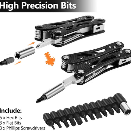 Multitool Pliers Set – Stainless Steel with 11 Bits for Screwdrivers, Black