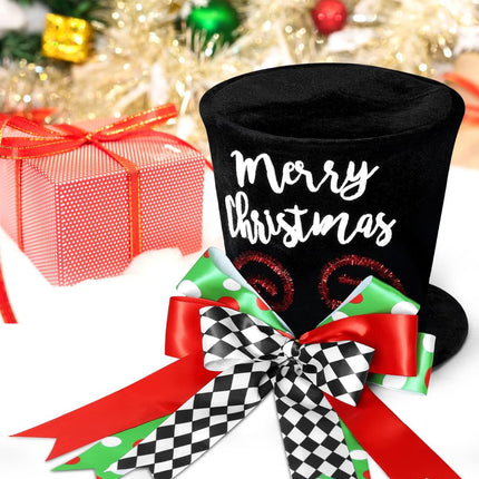 Holiday Tree Topper Top Hat – Whimsical Xmas Decor with Buffalo Check Bows