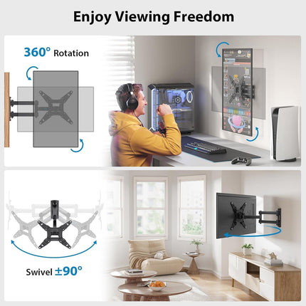 Full Motion TV Wall Mount – Echo Show 13–43" & Flat/Curved TVs, 44lbs