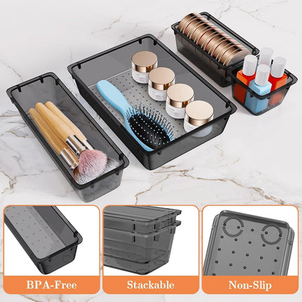 25-Piece Plastic Drawer Organizer Set – 4 Sizes for Makeup, Jewelry & More