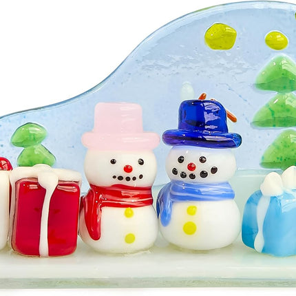 Christmas Snowman Figurine | Handmade Blown Glass Ornament with Gift Box
