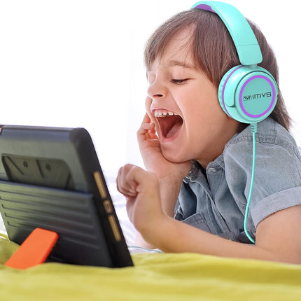 V1 Wired Kids Headphones for School Travel Tablet iPad Phones Green