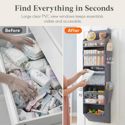 5 Shelf Over the Door Organizer Clear Window Hanging Storage Gray