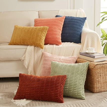 2-Pack Sage Green Throw Pillow Covers – 18x18”, Striped Corduroy, Farmhouse