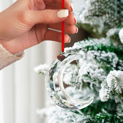 2025 Clear Crystal Christmas Moon Ornament, Elegant Hanging Moon Decoration