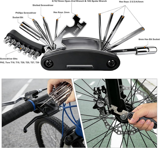 16-in-1 Bike Multi Tool Kit – Compact Portable Repair Set for MTB & Road Bikes