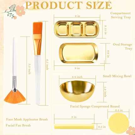 3 Pcs Esthetician Supplies – Gold Mixing Bowls, Serving Trays, Brushes & Facial Sponges