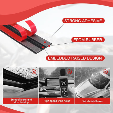 Car Weather Stripping – 14mmx19.68Ft Self-Adhesive T-Shape Rubber Seal for Cars, Trucks