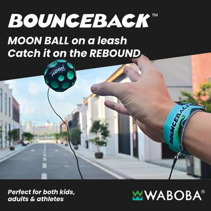 Waboba Bounceback Returning Moon Ball, Black and Blue Hyper Bouncy Ball Outdoor Toy