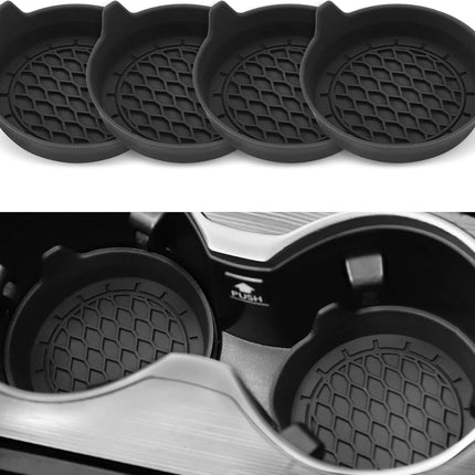 4-Pack Car Cup Holder Coasters – Universal Silicone Non-Slip Inserts, Black