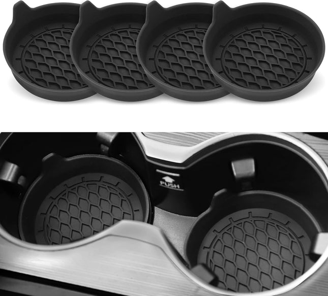 4-Pack Car Cup Holder Coasters – Universal Silicone Non-Slip Inserts, Black