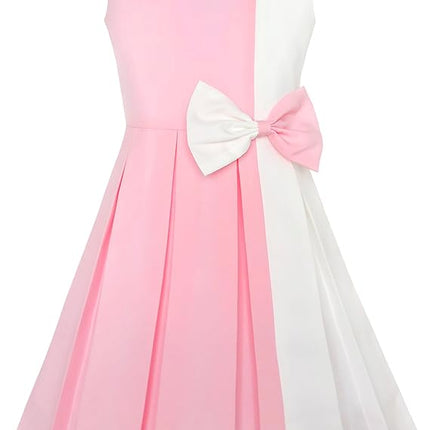 Kids Girls Contrast Bow Tie Dress Color Block Everyday Party Dress Size 4-14