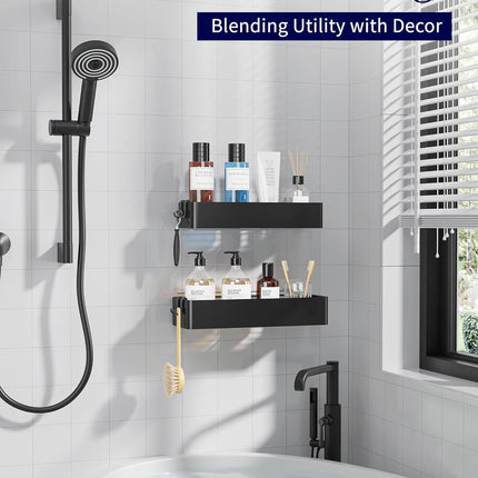 2 Pack Shower Caddy Black Rustproof Metal Shelves No Drill Bathroom Storage