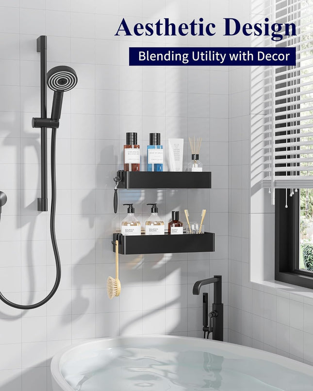 2 Pack Shower Caddy Black Rustproof Metal Shelves No Drill Bathroom Storage