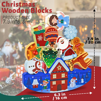 Christmas Wooden Stacking Toys – 12-Piece Holiday Playset for Toddlers & Kids