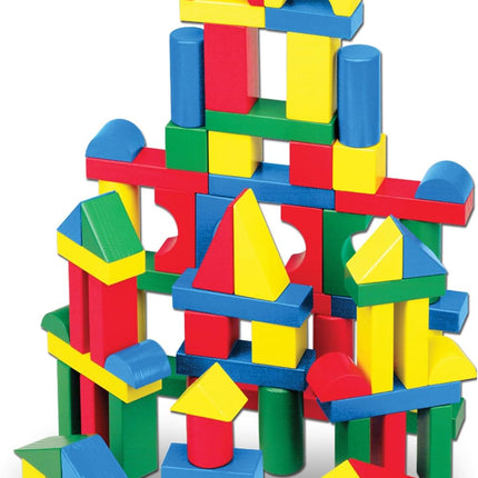 100pc Wooden Building Blocks Set with 9 Shapes & 4 Colors for Toddlers