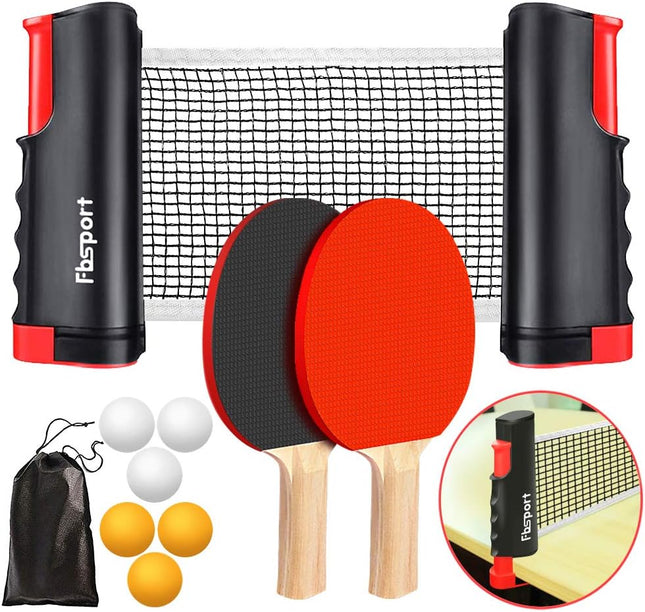 Ping Pong Paddle Set – Portable Table Tennis with Retractable Net, Rackets, Balls & Carry Bag