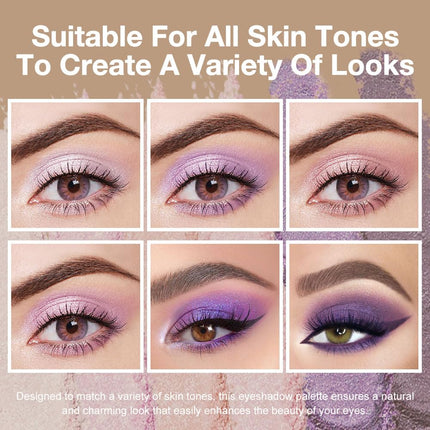 6-Color Purple Eyeshadow Palette 09, Matte Shimmer Glitter, High Pigment Waterproof Vegan Makeup
